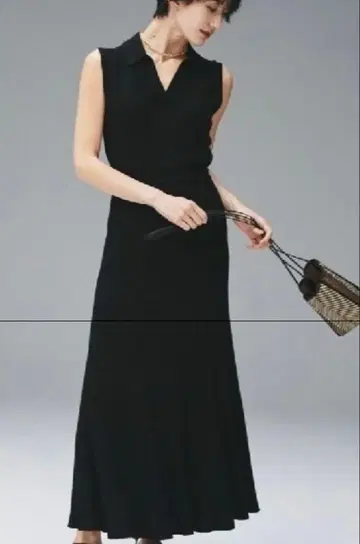 미라 오웬 카라 슬리브리스 셋업 블랙 원피스