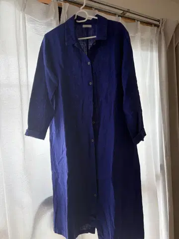 fog linen work. 네이비 셔츠 원피스 긴팔