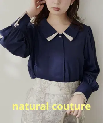 natural couture osono 겹카라 배색 블라우스 네이비
