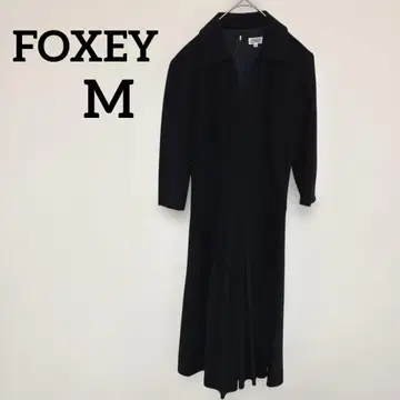 폭시 카라 부착 원피스 38 블랙 V자 플리츠 7부 소매
