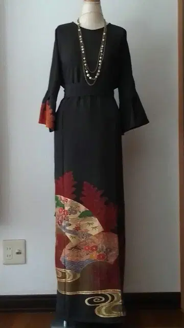 기모노 리메이크 원피스 전통 예복 기모노 드레스 물 흐르는 부채 국화