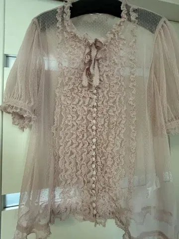 핑크 하우스 도트 튤 반팔