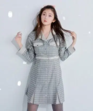 REDYAZEL 체크 바이컬러 미니 셔츠 원피스
