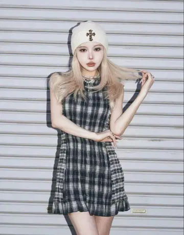 Darich 체크 콤비 미니 원피스 FREE 네이비