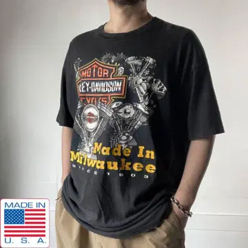 USA제 할리데이비슨 양면 프린트 반팔 티셔츠 블랙 XL
