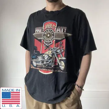 1995년제 USA제 할리데이비슨 양면 프린트 반팔 티셔츠 블랙 XL