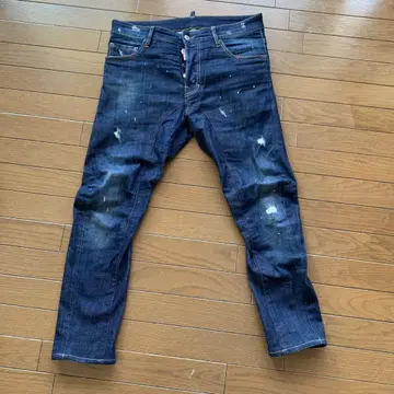 데미지 가공 다크 블루 데님 청바지