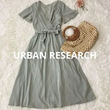 어반 리서치 코튼 카슈쿨 원피스 그린 F 플레어 소매 리본