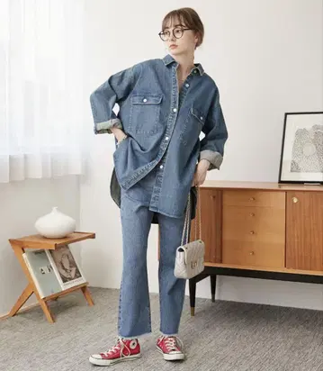 밑단 프린지 스트레이트 데님
