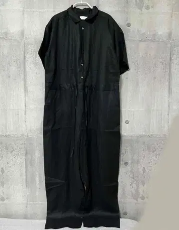 카구레 린넨 하프 슬리브 올인원 블랙