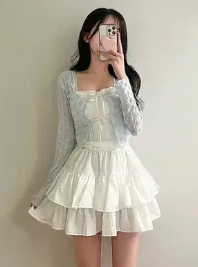 꽃무늬 시어 리본 크롭 기장 가디건