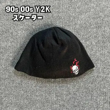 Y2K 00s 스케이터 니트 캡 비니 블랙 남녀 공용 해외