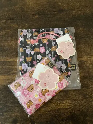 리락쿠마 일본풍 패턴 벚꽃 복조리 포켓 티슈 케이스 핑크
