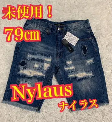 미사용! Nylaus Nylaus 하프 데님 숏팬츠 데미지 리페어 가공