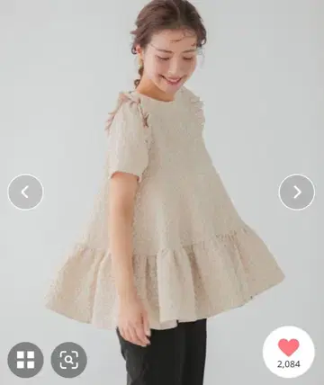 미사용 fitmore 플라워 자카드 티어드 탑