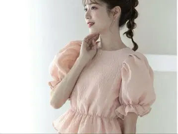 mraki 핑크 퍼프 슬리브 블라우스