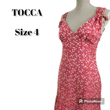 TOCCA 슬리브리스 원피스 도트 자수 올 패턴 실크 혼방 타이트