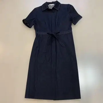 폴카 다크 네이비 데님 스트레치 소재 반팔 원피스