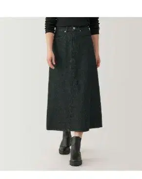무인양품 나무 열매로 만든 카폭 혼방 데님 A 라인 스커트 블랙 L