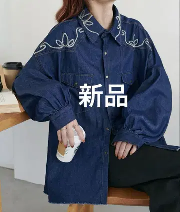 데님 자수 웨스턴 셔츠 디스코트 데님 셔츠 데님 블라우스 네이비