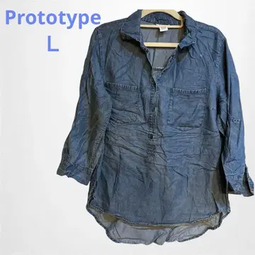 Prototype 데님 블루 5부, 7부 소매 셔츠 L
