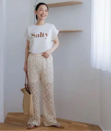 coca 크로 셰 뜨개질 비침 안감 부착 팬츠
