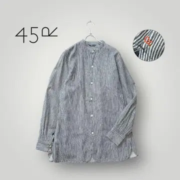 45R 히코리 긴팔 셔츠 노카라 사이즈 3 스트라이프 개더