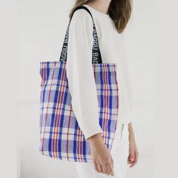 BAGGU 토트백 마켓 체크 블루