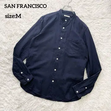SAN FRANCISCO 긴팔 밴드 카라 셔츠 코튼 네이비 M