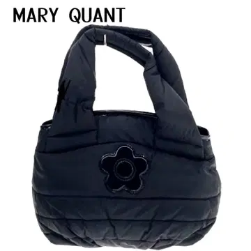 MARY QUANT 블랙 퀼팅 나일론 데이지 핸드 토트백