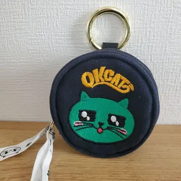 OKCAT 고양이 얼굴 자수 파우치 네이비