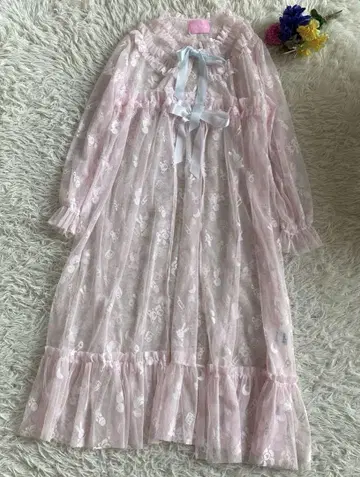 나일 퍼치 얇은 명주 그물 롱 가운 핑크 블루