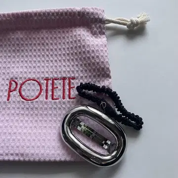 POTETE 포테테 오벌 머리핀 실버 실크 스크런치 블랙 세트