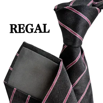 새상품급 REGAL 리걸 블랙 핑크 스트라이프 패턴 레지멘탈 넥타이