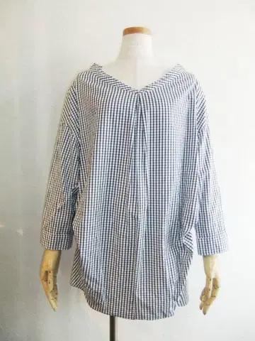 LOUNIE 루니 깅엄 체크 무늬 옷깃 볼륨 변형 블라우스