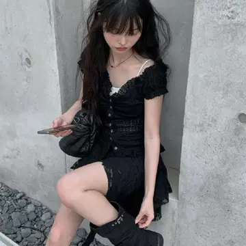 anyonemore 무지 반팔 버튼 레이스 셔츠 블라우스