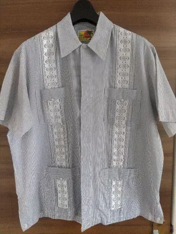 쿠바 셔츠 스트라이프 블루 L 사이즈 HABAND GUAYABERA