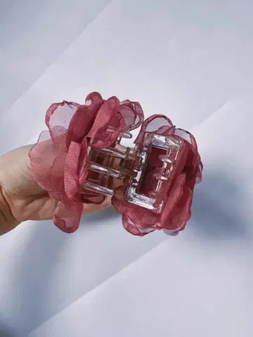 쉬폰 꽃 모양 헤어 클립 빨간색