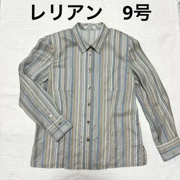 레리안 레트로 스트라이프 셔츠 어깨 패드 포함 긴팔 9호 실크 100%