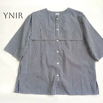 ynir 유니르 깅엄 체크 세일러 카라 블라우스 빅 칼라 블랙