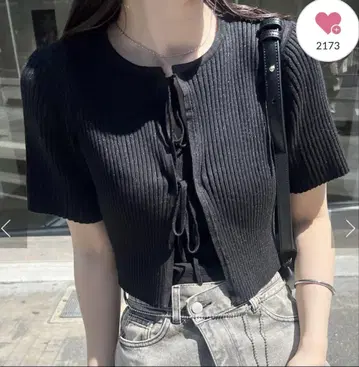 mystic 반팔 라메 리본 가디건 상의 가디건
