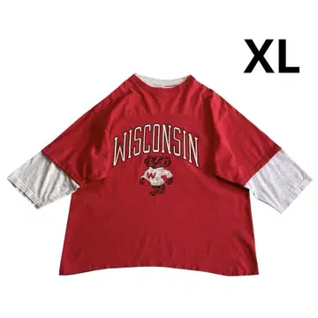 90s USA제 Wisconsin 레이어드 티셔츠 XL 빨간색 그레이