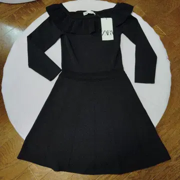 새상품 ZARA 원피스 블랙 블록 s 시스루 프릴 오프숄더 드레스