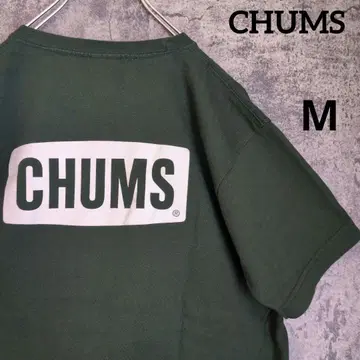 CHUMS 양면 로고 빅 로고 반팔 티셔츠 카키 아웃도어 귀여운