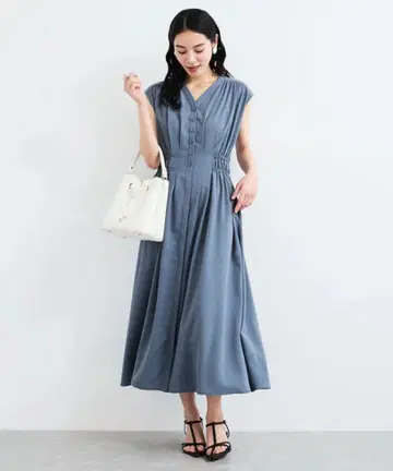 VIS [접촉 냉감/세탁 가능] 허리 개더 원피스