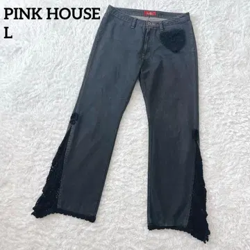 PINKHOUSE 핑크하우스 실크 혼방 플레어 데님 팬츠 레이스 자수 L