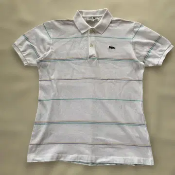 Lacoste 반팔 폴로 셔츠 보더 무늬 원포인트 로고 구제 의류