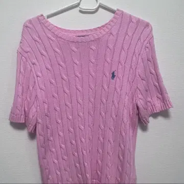 POLO 핑크 케이블 니트 반팔 M 사이즈