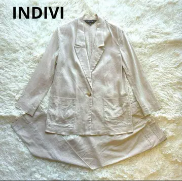 INDIVI 인디비 린넨 혼방 셋업 팬츠 수트 38 베이지