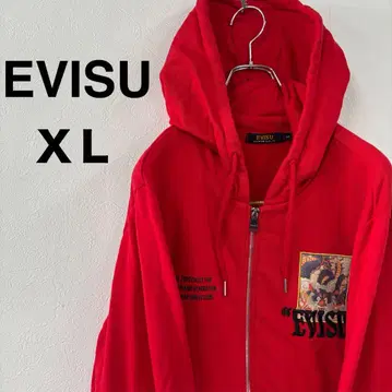 EVISU 집업 후드티 XL 레드 자수 용